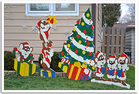 yard decoration of mice decorating Christmas tree
